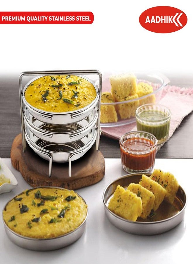 AADHIK Stainless Steel Dhokla Maker, Thatte Idli Maker, 3 Big Plates, 16 cm Plates Set With Stand, Fits in all Cookers, Dhokla Stand | Dhokla Plate Only | Thattu Idli Plate | Idli and Dhokla Maker | Khaman Dhokla Plate - Image 3